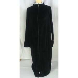 Amanda Paige Sleepwear Robe Sz L Black Full Front Zipper Side Pockets High Neck
